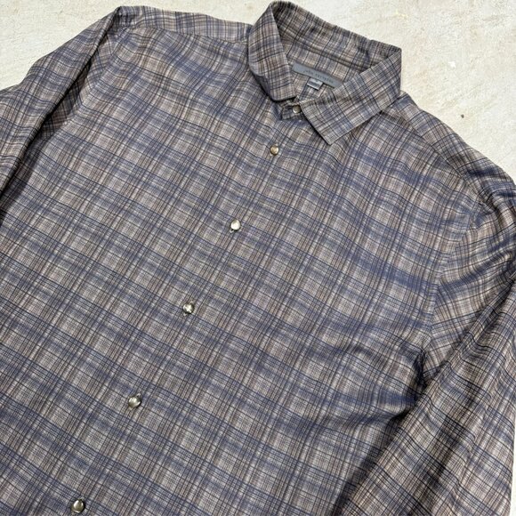 John Varvatos Long Sleeve Shirt Button Up Lightweight Plaid Cotton Medium - Picture 2 of 8